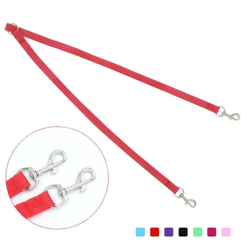 Nylon Double Pulling Head Handle One Drag Two Dog Leash Dogs Hand Holding Rope Durable Pet Dog Leashes Solid Color Pet
