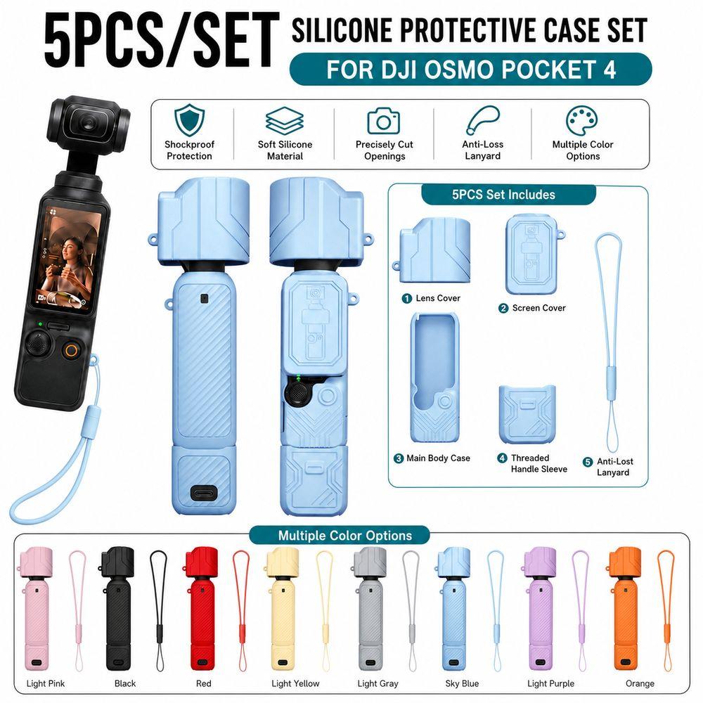 5PCS/Set Shock Absorbing Silicone Protective Case for DJI Osmo Pocket 4 Outdoor Photography