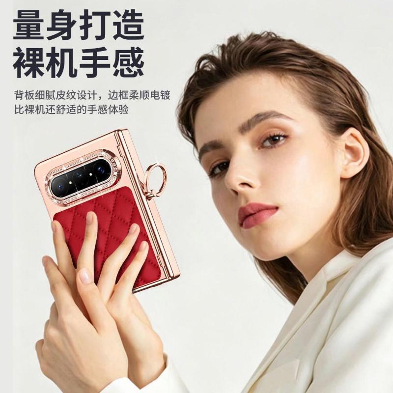 Luxury Quilted PU Leather Texture Phone Case With Kickstand Ring Pura X Max Foldable Smartphone