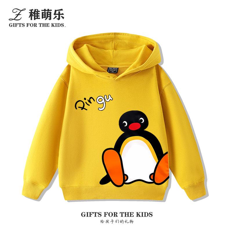 Kids Sport Pullover Hoodie With Pingu Penguin Graphic, Lovely Pingu Art, Warm Sweatshirt For Children Outdoor Sport And Home Daily Activities