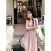 Sweet Fairy Style Party Midi Dress Women Summer New Date High Sense Slimming Pink Clothing Female Gentle Princess Strap Dress