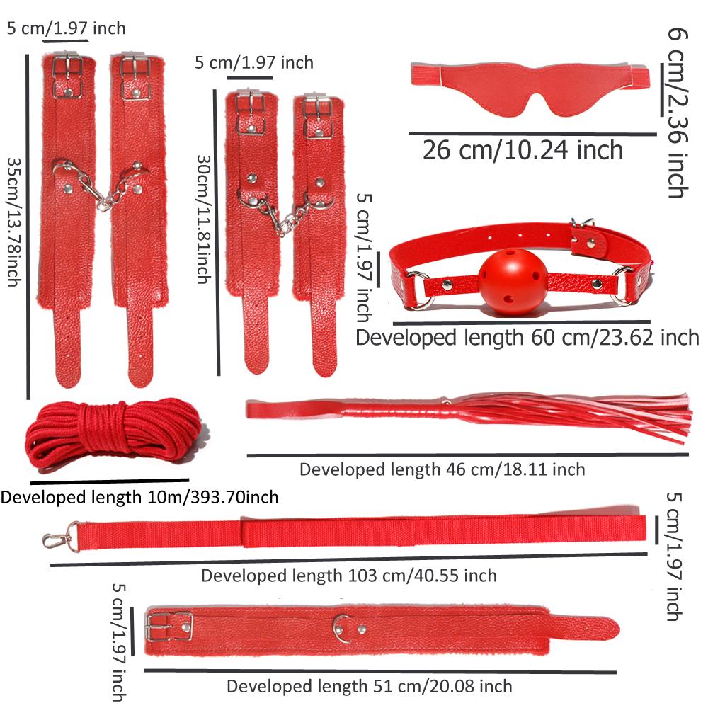 Набор секс-игрушек SM, набор секс-игрушек для пар из 7 предметов, ошейник и поводок, наручники, манжеты на лодыжке, кнут, шарик для рта, маска для глаз, опора из 10-метровой веревки, товары для взрослых