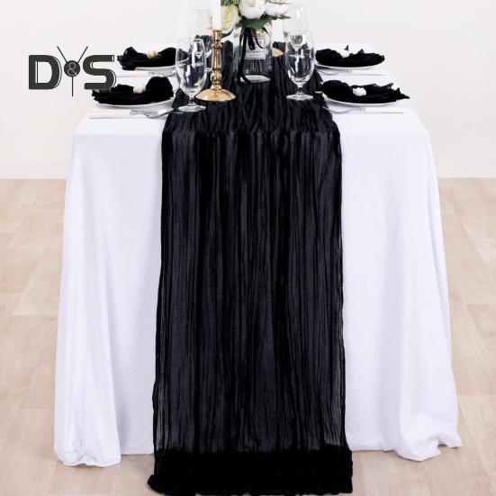 Дорожка для стола на свадьбу, марлевая, в стиле Хэллоуина, плиссированная, чистого черного цвета, устойчивая к пятнам, многоразовая, для защиты стола, украшения, для банкета, выпускного вечера