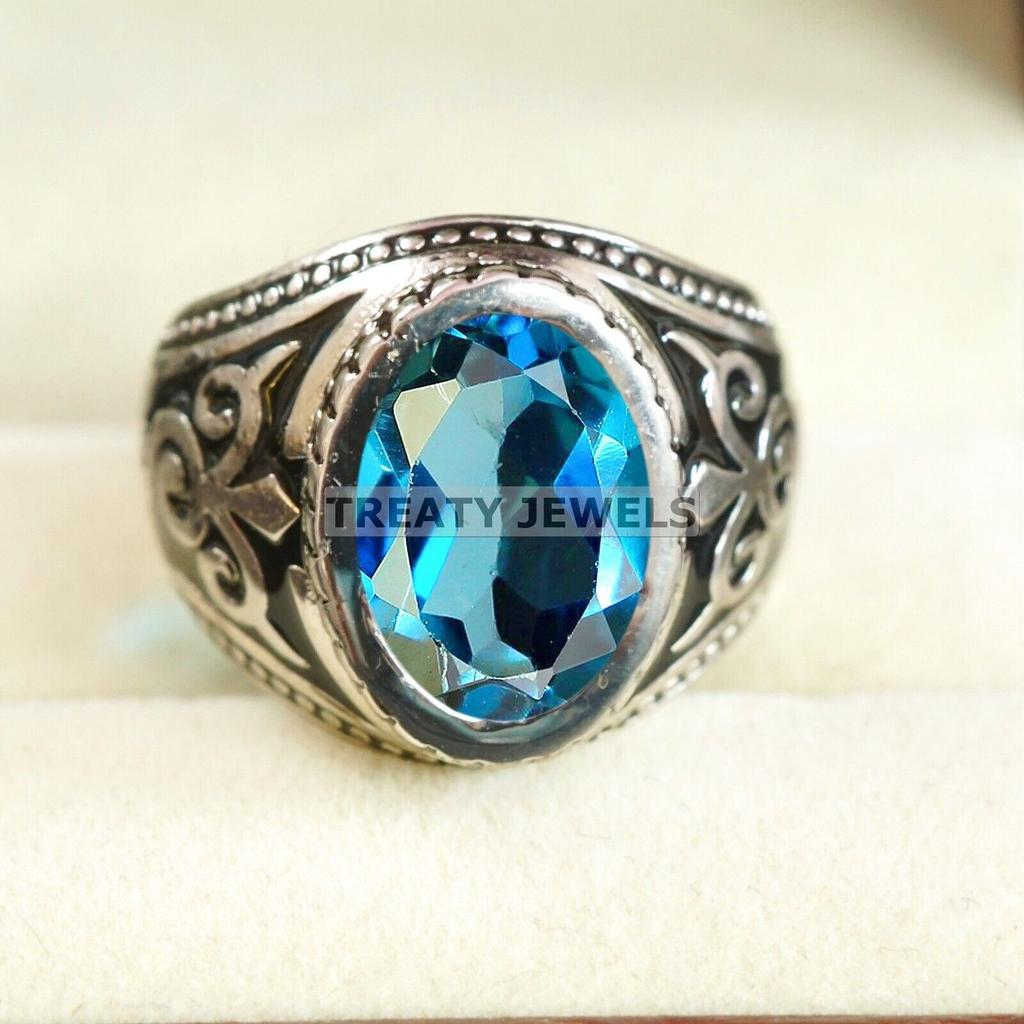 London Blue Topaz Oval Gemstone With 925 Sterling Silver Ring For Men's #B222 JL375675959367