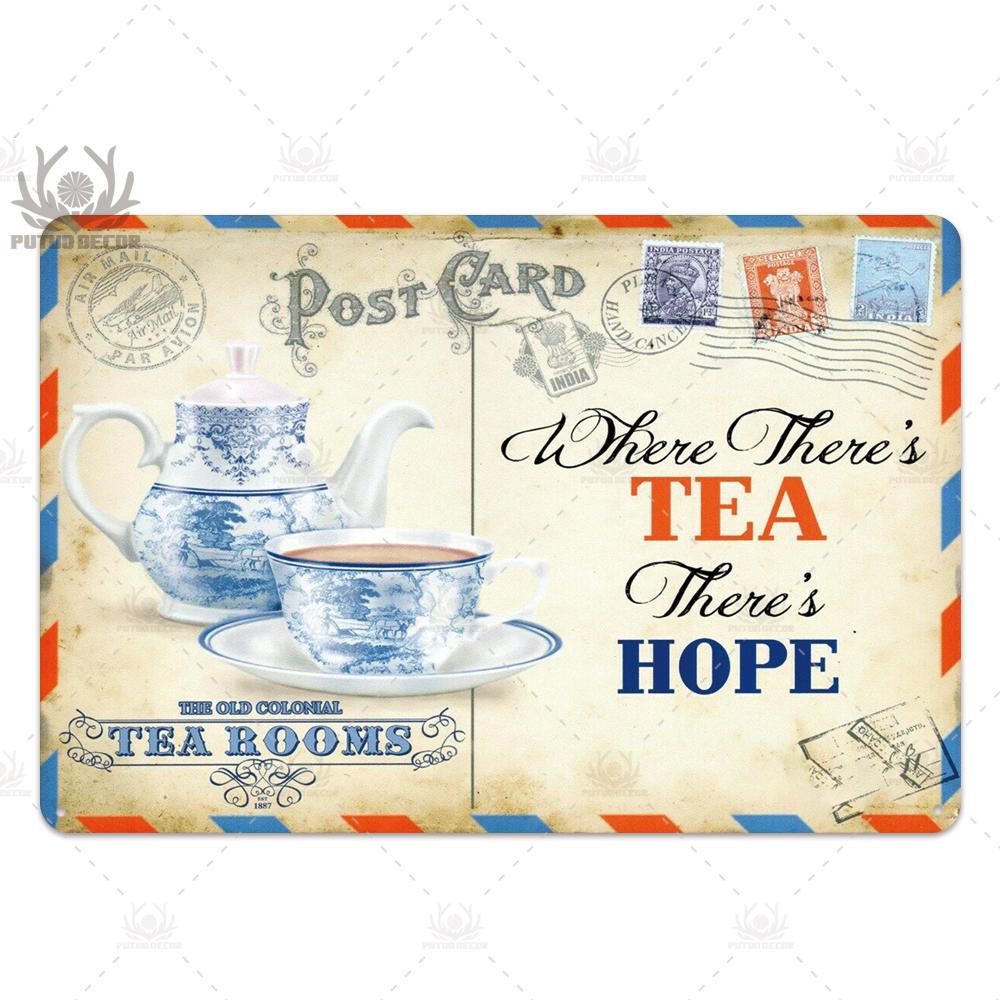 Tea Sign Metal Sign Plaque Metal Vintage Shabby Chic Tin Sign Metal Poster Decorative Iron Plate Kitchen Wall Decor