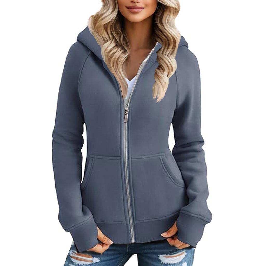 Women's Solid Color Zipper Hoodie And Fleece Hoodie Coat