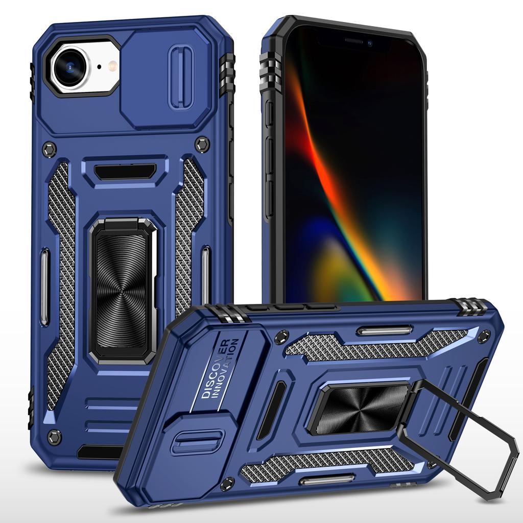 For iPhone 16e Case Kickstand Slide Lens Lid PC+TPU Drop