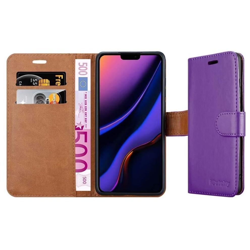(фиолетовый) Кожаный чехол-книжка с кошельком для iPhone 11