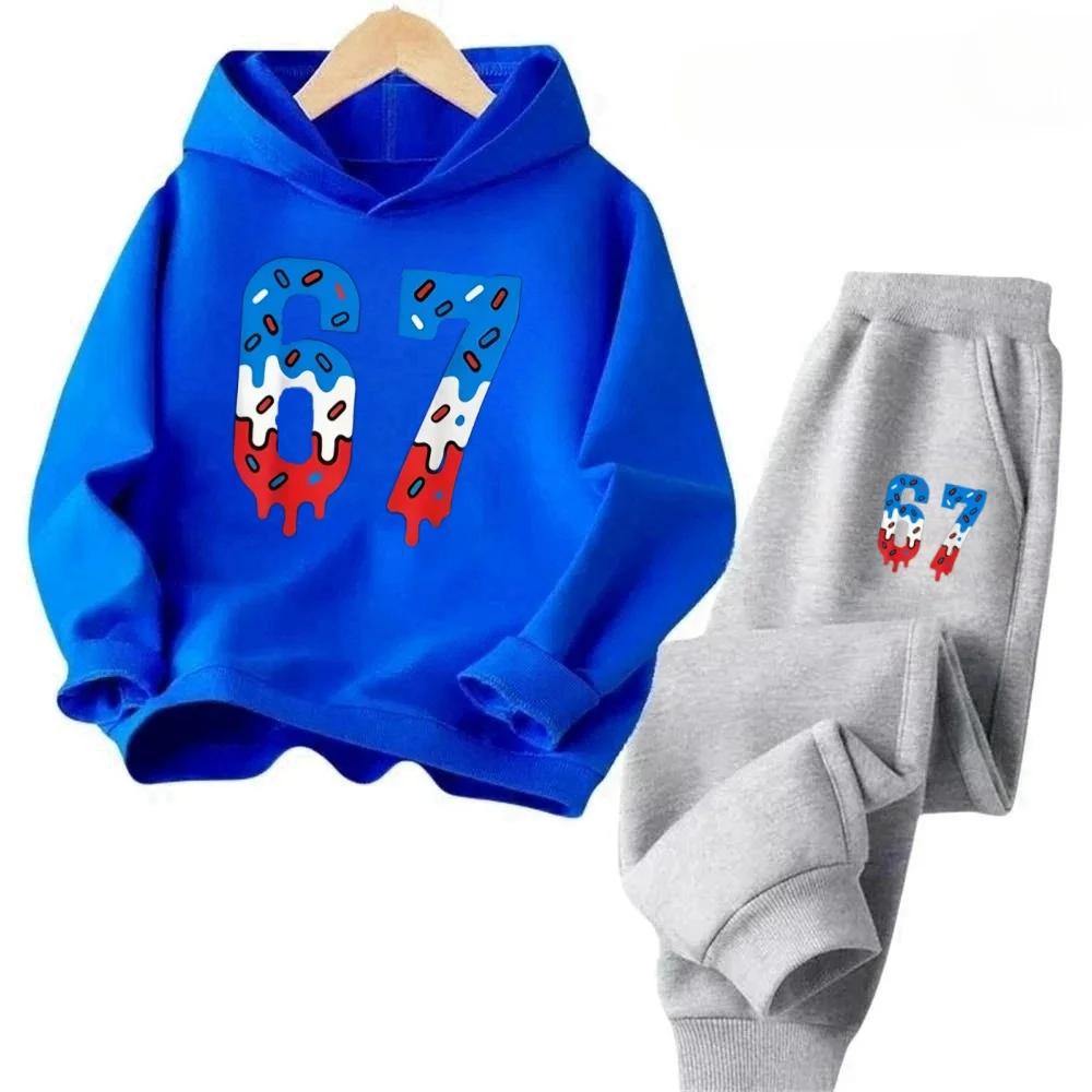 67 Chic Children's Hoodies Set 3-12Y Korean Streetwear Block Tracksuit Fashion Comfortable Kids Sweatshirt 2 Pcs Sets Pant Suit