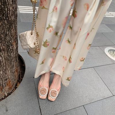 Rose Diary~ Французские босоножки Baotou с цветочным жемчугом, женские лакированные туфли на квадратном толстом каблуке, тонкие туфли Night Wind Gentle Shoes