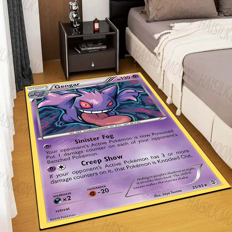 1 шт. Ковер с принтом карточек покемона Генга для гостиной, коврик для детской спальни, коврик для дивана, придверный коврик, напольный ковер, домашний декор, противоскользящий коврик