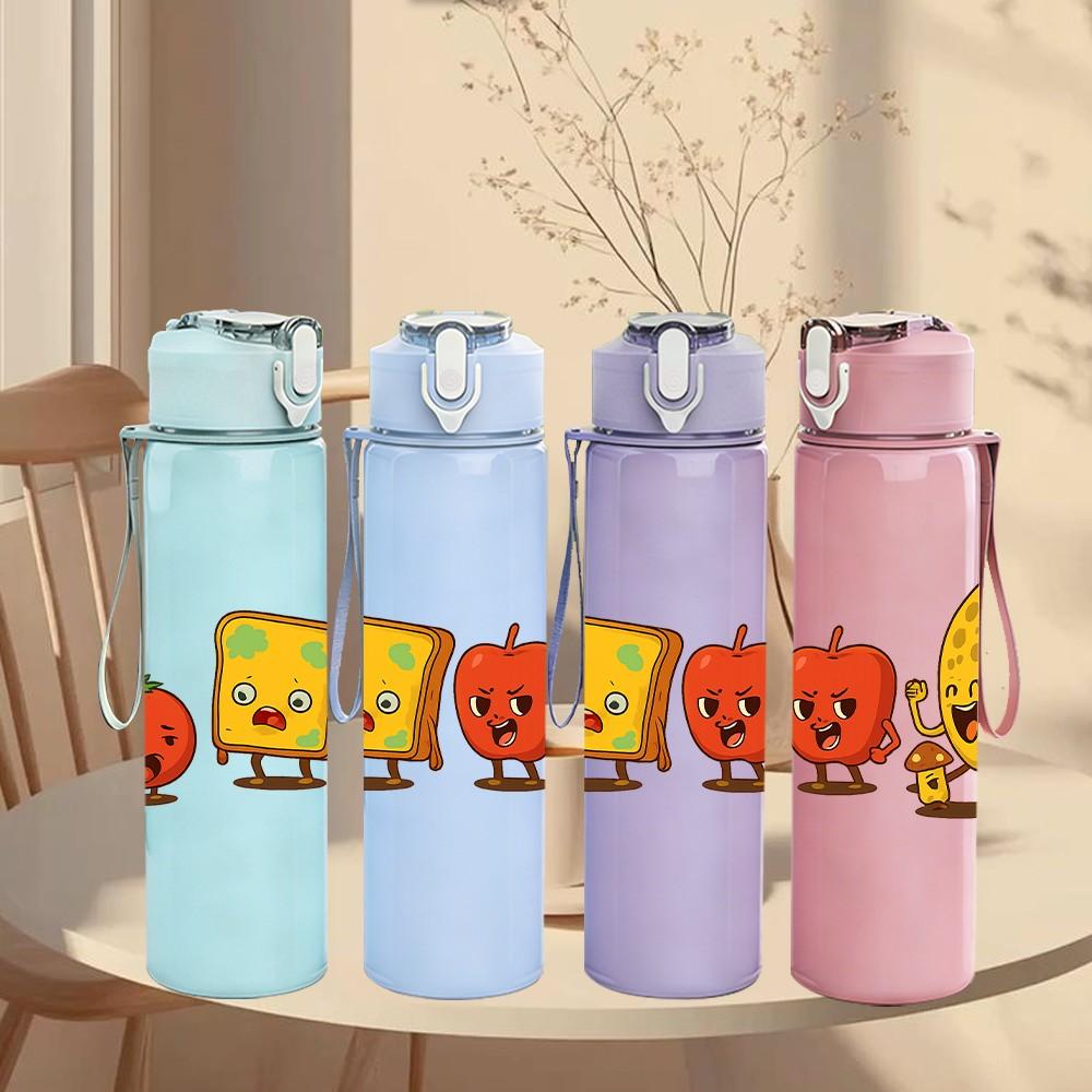 1PC Fruit Banana Cheese Print 750ml Color Plastic Sports Water Bottle Leakproof Flip Straw Lid Suitable for Sports Office Home Use