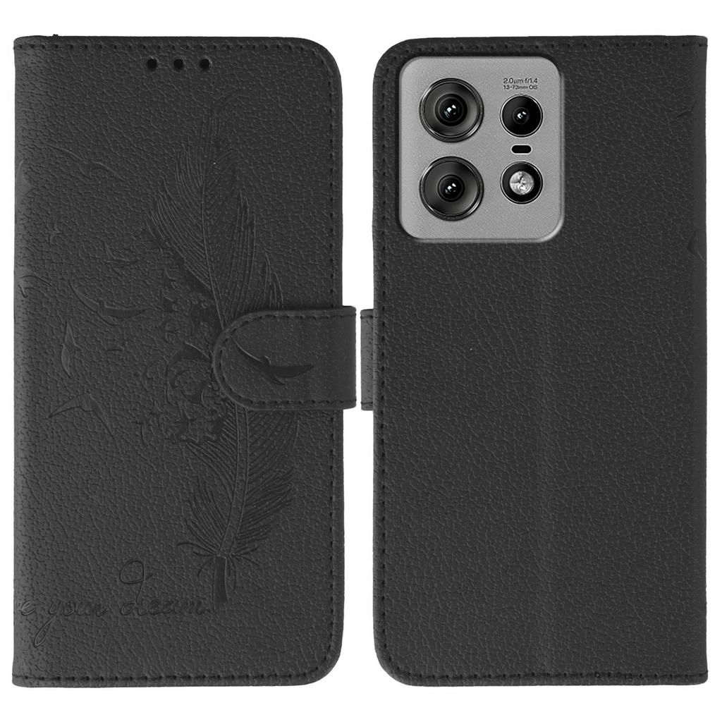 Для Motorola Edge 50 Pro 5G Чехол с тиснением пера Кожаный кошелек Чехол для телефона