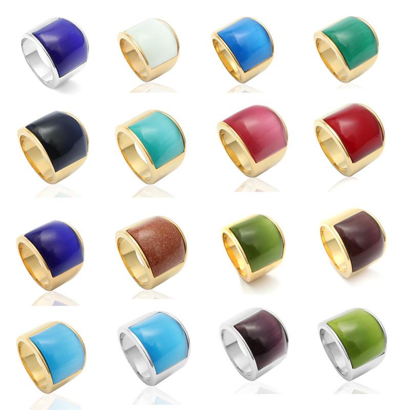 Ювелирное кольцо из нержавеющей стали с разноцветными драгоценными камнями, кольцо с черным агатом для мужчин и женщин, кольцо из титановой стали с разноцветными крупными драгоценными камнями