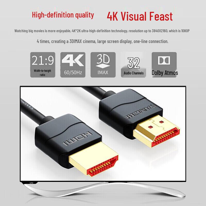 Тонкий видеокабель Shanze HDMI 2.0 4K/3D