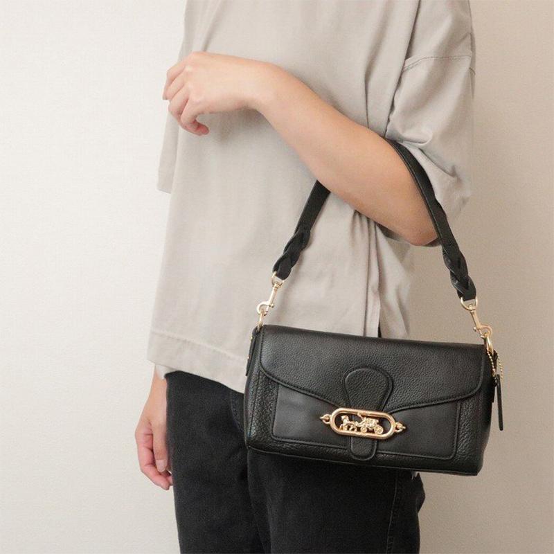 COACH Jade Pebbled Leather Shoulder Bag, Handbag, Shoulder Bag, Crossbody Bag Medium Women's Black 91105-IMBLK
