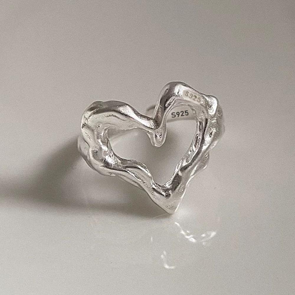 Simple Silver Color Rings for Women Men Couple Minimalist Handmade Heart Ring Party Jewelry Gift Prevent Allergy