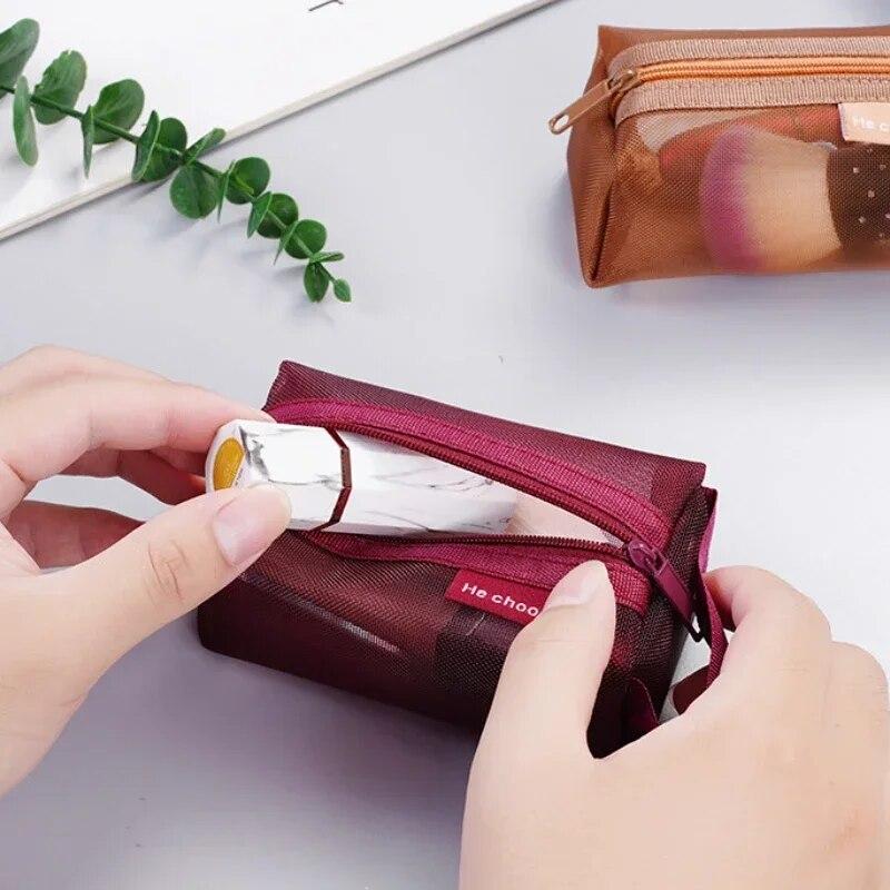 Simple Three-dimensional Square Nylon Mesh Coin Purse Portable Pouch Large Capacity Key Lipstick Earphone Organizer Card Bag