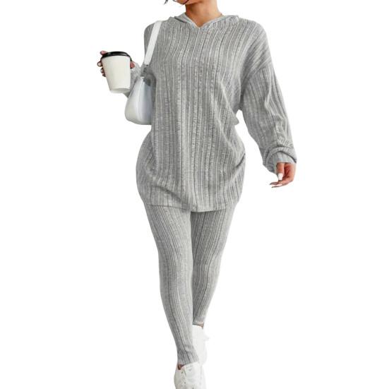 2 шт./комплект женский костюм с капюшоном брюки средней длины с капюшоном длинные рукава топ