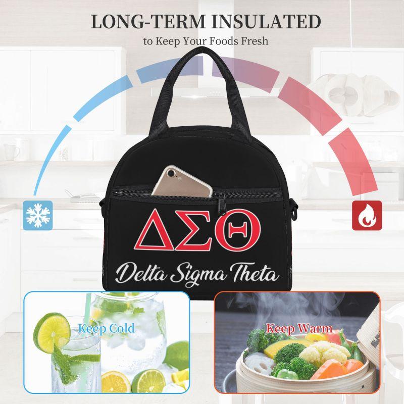 Delta Sigma Theta Sorority Insulated Lunch Bag Women Resuable Thermal Cooler Bento Tote Bag for Work Travel Picnic