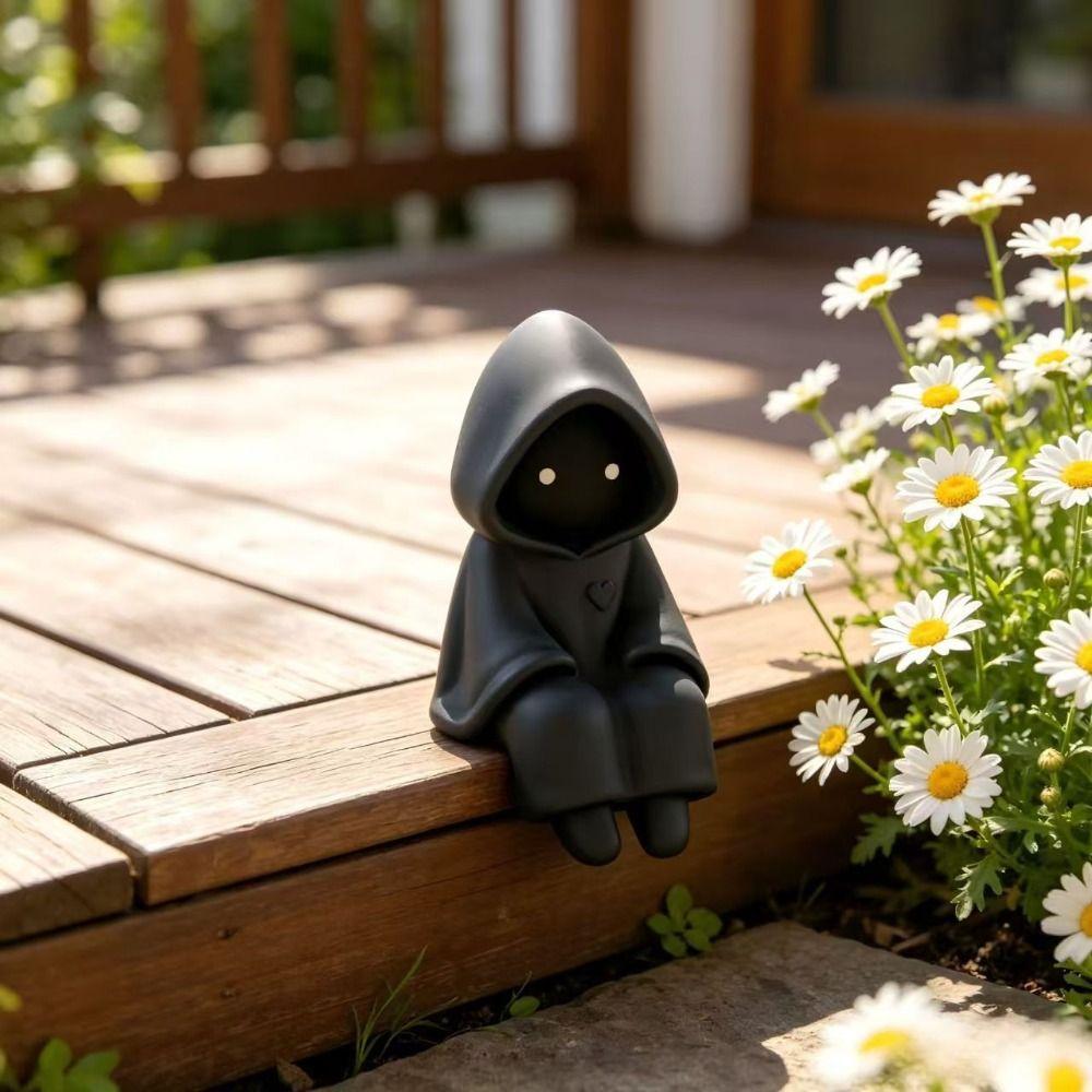 3D Printed Sitting Ghost Statue Cute Sitting Miniature Ornament Computer Screen Decor