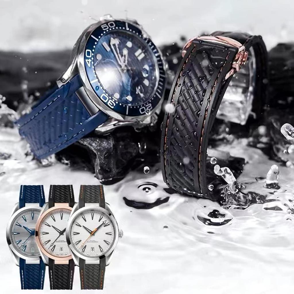 Watch Band 20mm OMEGA Belt Watch Strap SEAMASTER Omega Belt Silicone Rubber Belt Waterproof D Buckle Replacement Belt Watch Strap Compatible with