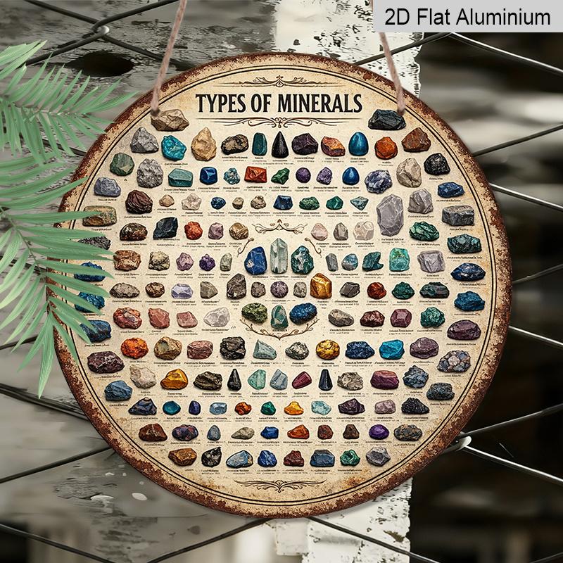 2D Flat, 1pc Round Aluminum Sign, Vintage Aluminum Plaque About "Mineral Types", "Ore Specimen Appreciation" Decorative Sign, Suitable for Study