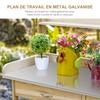 Potting Table Gardening Table with 2 Shelves, Drawer, Cupboard, Galvanised Steel Sheet Top with