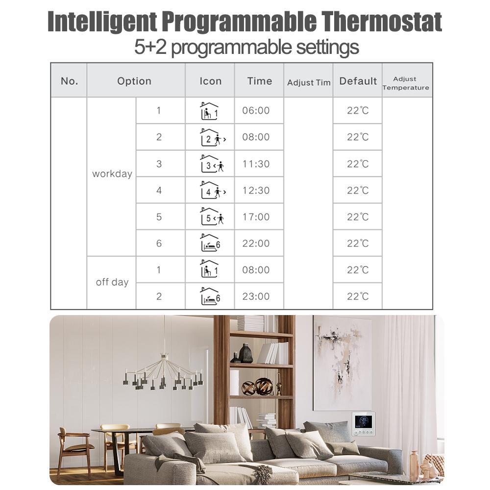 Программируемый умный настенный термостат NTC Сенсор ЖК-дисплей Сенсорная кнопка Электрический подогрев Теплый пол