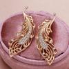 Luxury Gold Color Feather Earrings for Women Zircon Wedding Party Ethnic Fine Jewelry