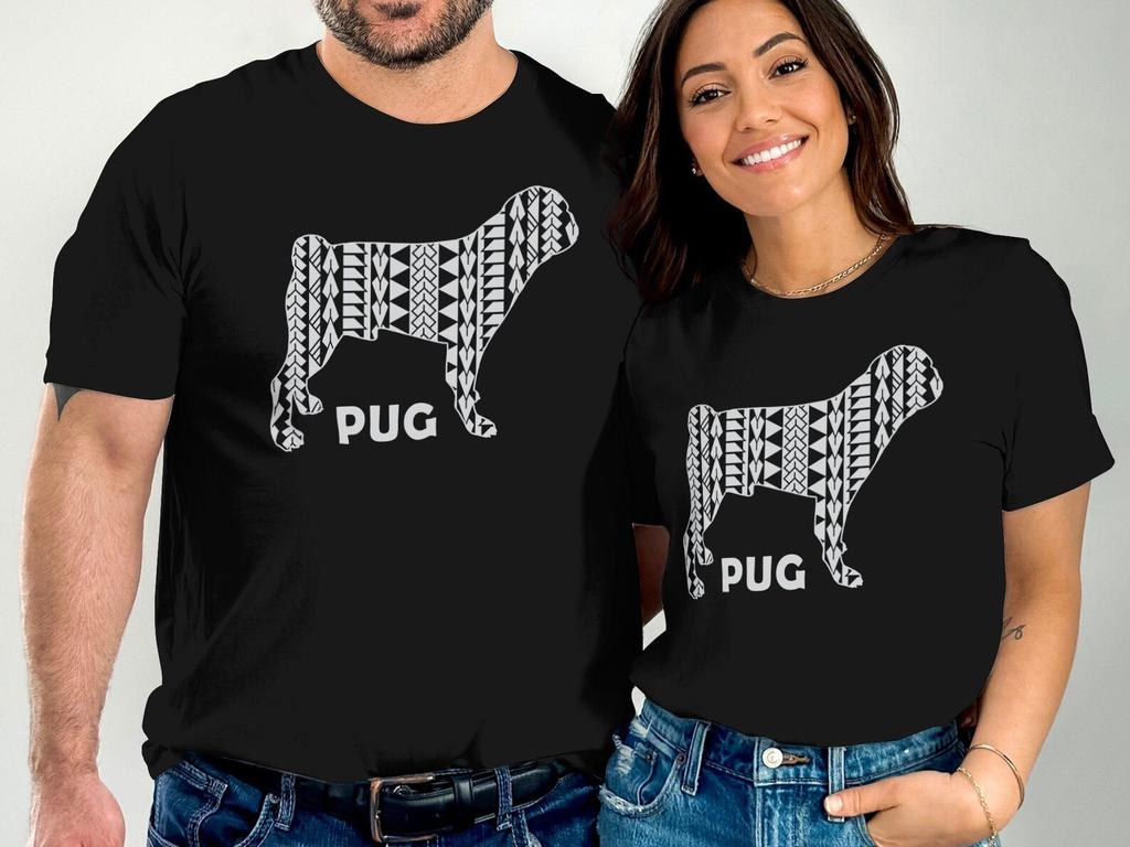Pug Polynesian Tattoo Unisex T-Shirt, Cool Polynesian Dog Art, Pug Lovers Gift T-Shirt, Cool Pug Bday Gift, Xmas Gift, Pug Tattoo Design Tee