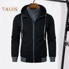 Men Autumn Winter Coat with Hood And Dual Pockets Zipper Closure Drawstring Colorblock Fake Two-piece Sport Jacket with Elastic Cuffs And Hem Fitness