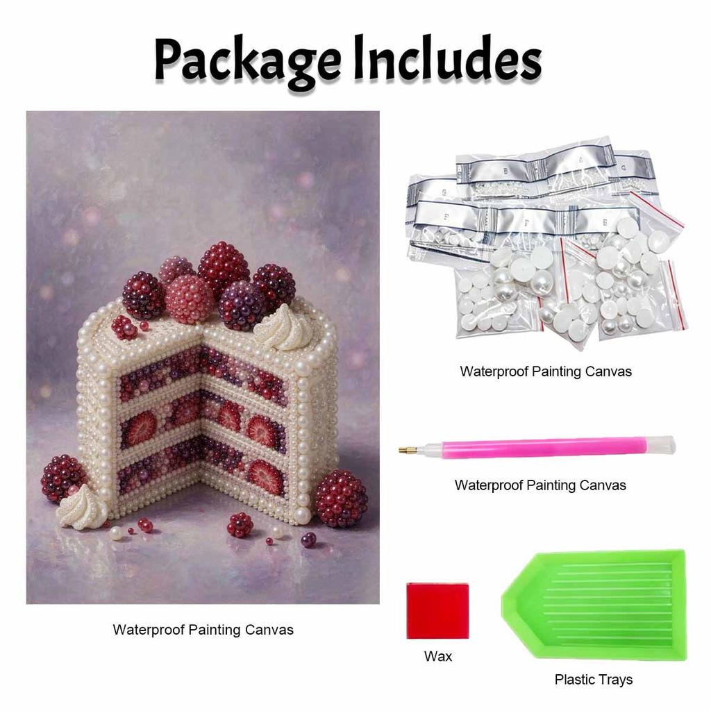 Pearl and Diamond Painting Art Kit DIY Gemstone Beading Craft Kit Berry Cake Strawberry Dessert Home Wall Decoration