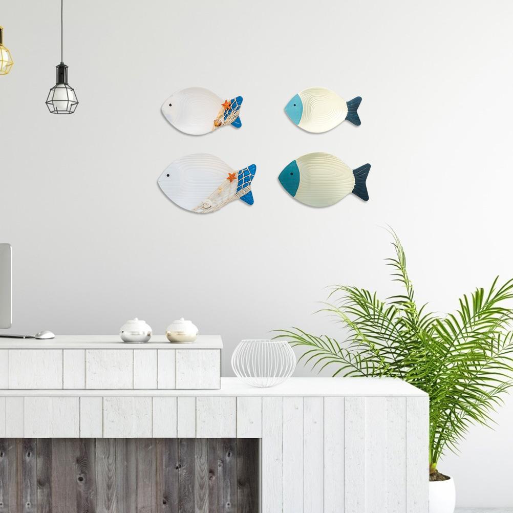 Wood Fish Hanging Ornament Wooden Fish Wall Art Decor for Beach Theme Fish Sculpture