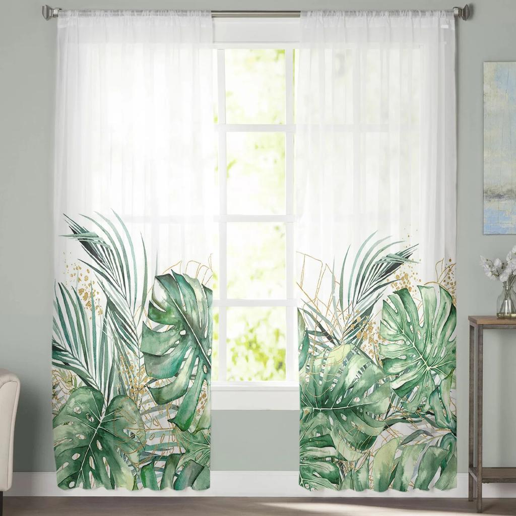 Ins стиль тропические растения пальмовый лист банановый лист прозрачные шторы спальня гостиная вуаль оконные шторы тюлевые шторы детская комната