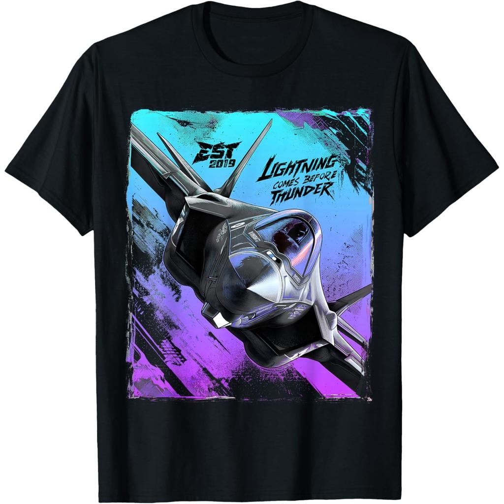Fighter Jet Lightning Comes Before Thunder Graphic T-Shirt Men's Casual Crew Neck Tee
