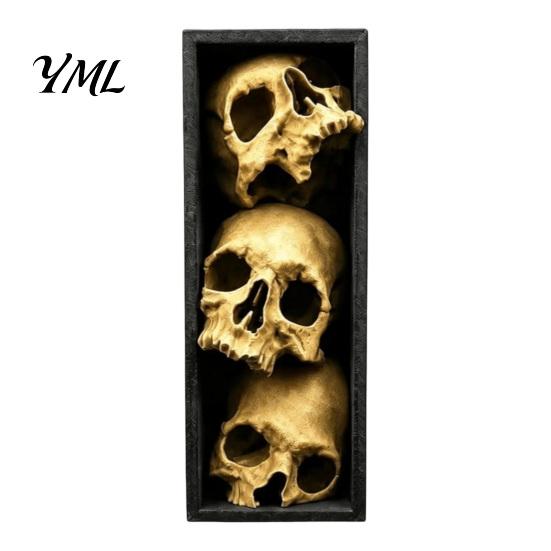 Dark Aesthetic Art Skulls Book Nook, Gothic Skull Bookshelf Insert, 3 Tier Stacked Sculpture Nook Decor with Black Frame, Academia Spooky for