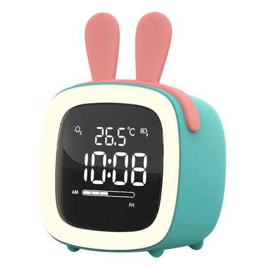 Cartoon Rabbit Ear Shape Rechargeable Digital Display LED Nigh Light Alarm Clock