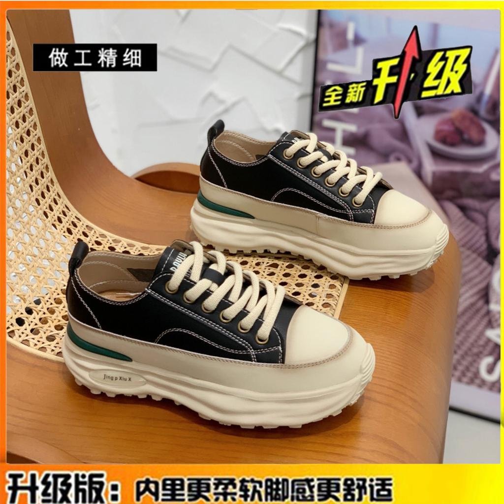 Кожаные туфли Forrest Gump на толстой подошве, женская обувь, весна 2025, дышащая, легкая, увеличивающая рост, маленькая спортивная и повседневная обувь