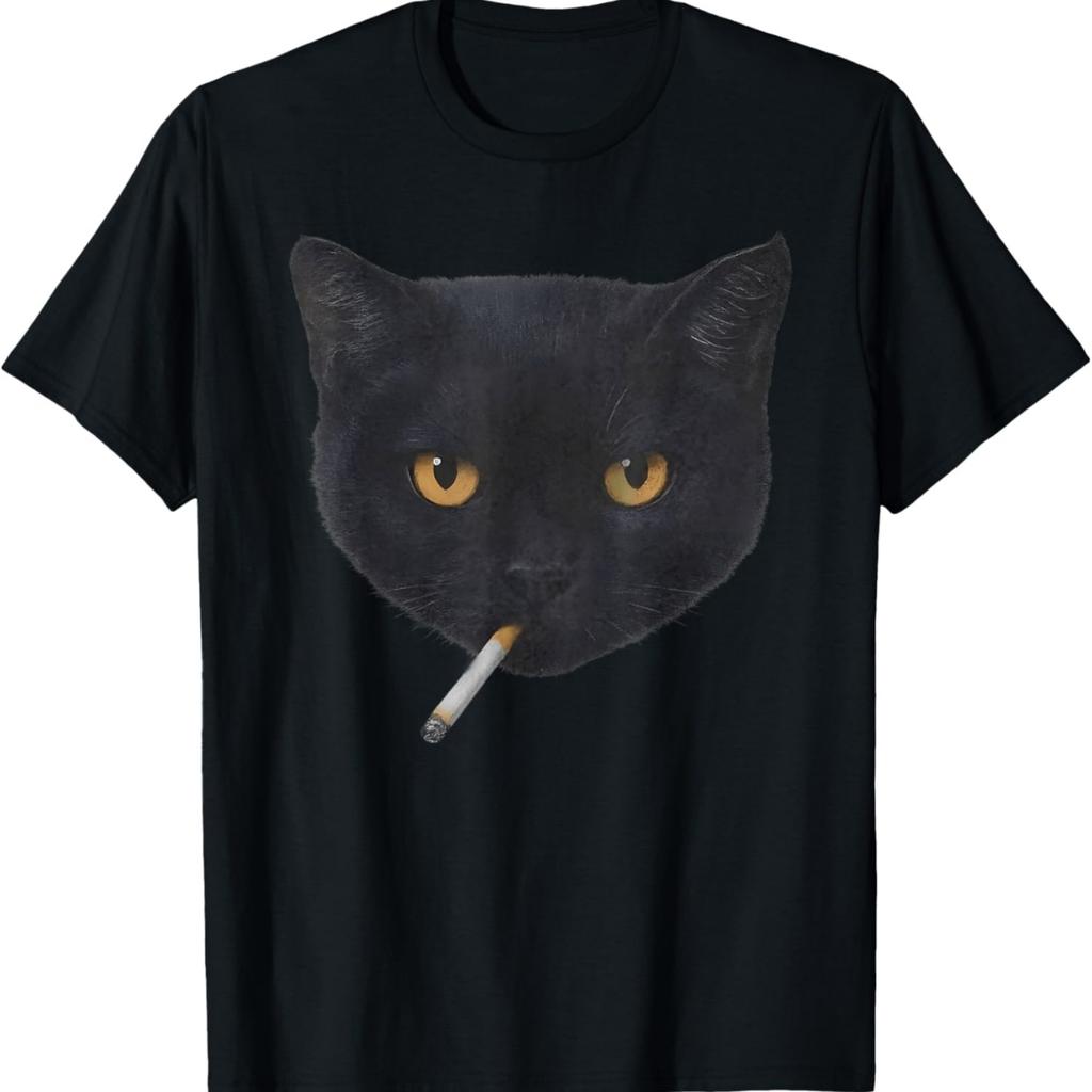 Funny Smoking Black Cat Face Meme Men Women T-Shirt