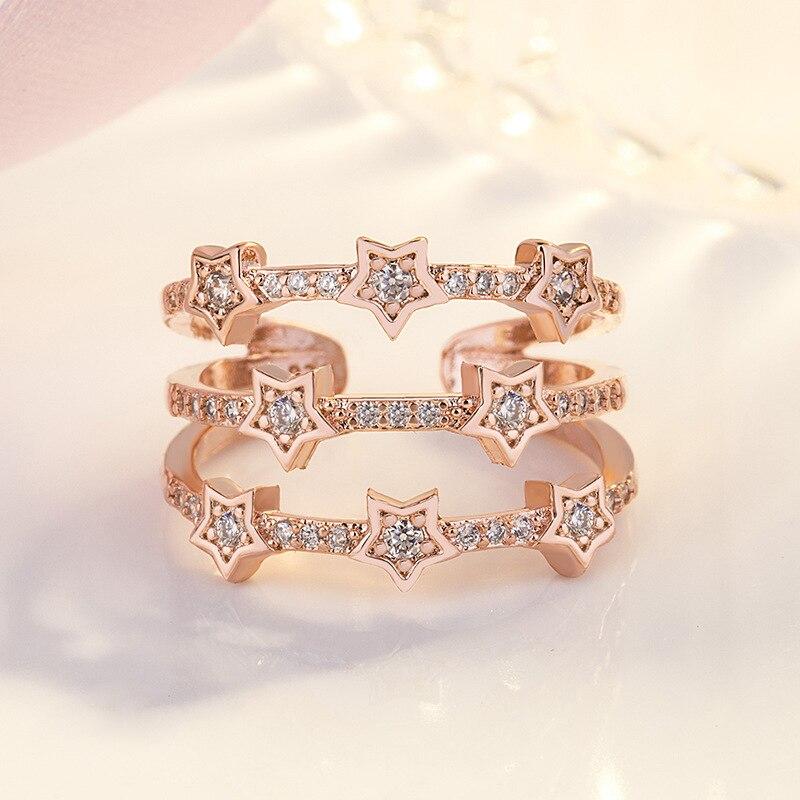Элегантные многослойные геометрические кольца из стерлингового серебра 925 пробы со сверкающими кристаллами и звездами для женщин, модные украшения для вечеринок S-R176