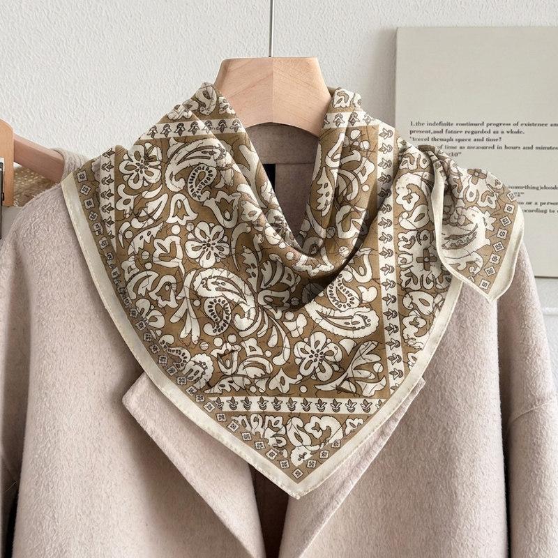 Spring and Autumn new cotton and linen small square scarf neck protection fashionable blue floral silk scarf scarf Japanese style cotton and linen ret
