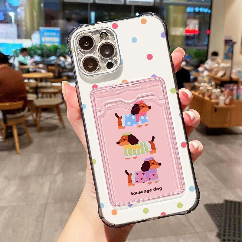 Cute Cartoon Dog Phone Case For iPhone 13 15 16 11 12 14 Pro Max XR XS X 7 8 Plus SE Soft Wallet Card Slot Bag Holder Cover Capa