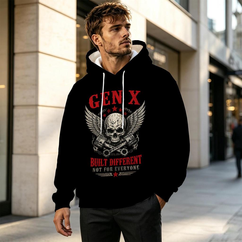Men's GENX Series 2D Print Breathable Hoodie, Comfy Street Style Top for Casual Daily Outfits