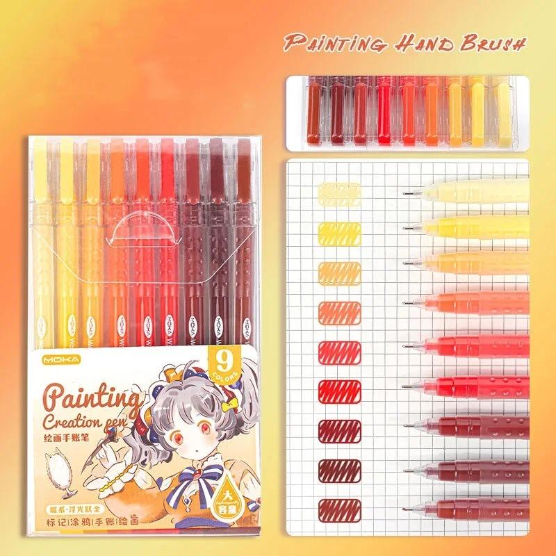 9 шт./компл. гелевая ручка для рисования градиентным цветом 0,5 мм, гладкая цветная ручка для канцелярских принадлежностей для журнала, для писания, для студентов