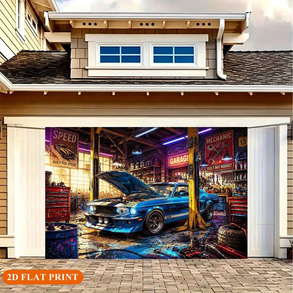 One 2D flat banner, featuring a classic sports car theme, made of polyester fiber material