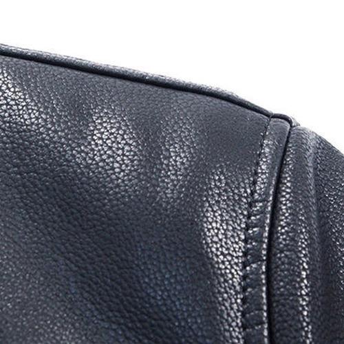 New Winter and Autumn Men's Warm Thick Long Leather Jacket Pu Leather Lapel Windbreaker