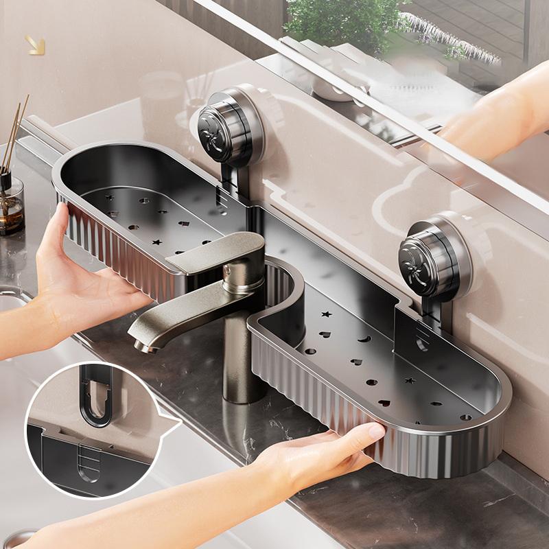 1 шт. Бытовая полка для раковины на присоске без сверления, настенный органайзер для слива под краном, универсальные модели кранов