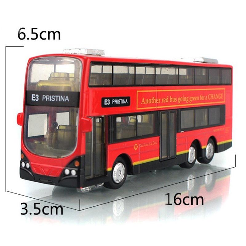 1:43 Kids Toys Double Decker Bus Cool Metal Vehicle Cars Model for Music Pull Back Cars Miniatures