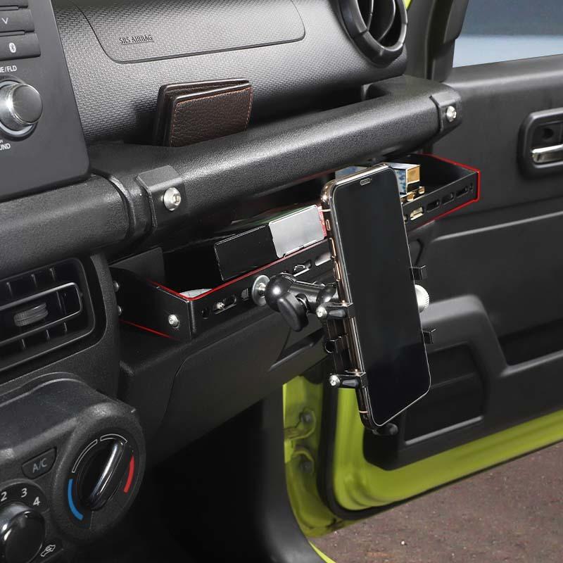 Ящик для хранения с ручкой подлокотника второго пилота и держателем для мобильного телефона, аксессуары из алюминиевого сплава, подходят для Suzuki Jimny 2019 Up, автомобильные аксессуары